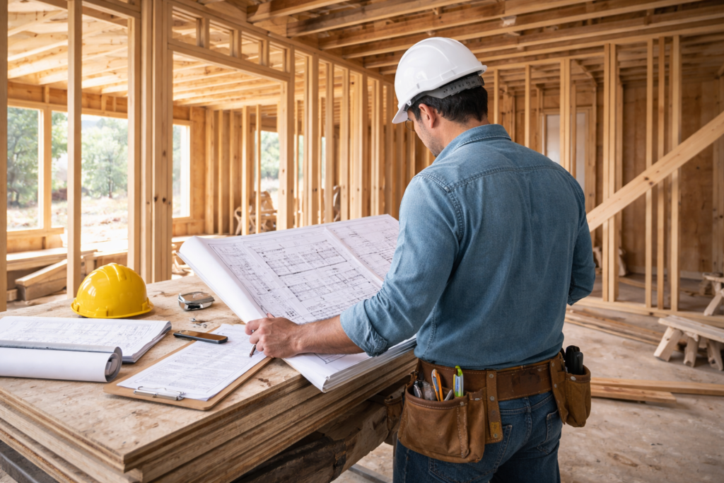contractor reviewing blueprints